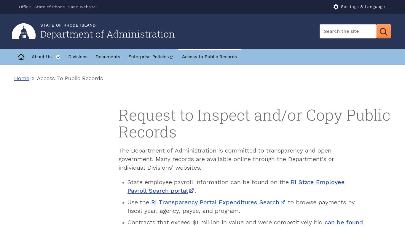 Request to Inspect and/or Copy Public Records | RI Department of ...